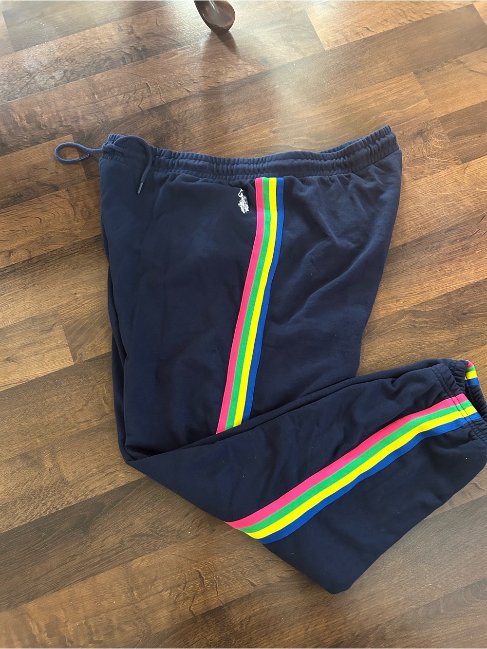 U.S. Polo Assn. Navy Jogger Pants with Rainbow Side Stripes